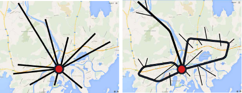 Det gamla respektive nya linjenätet